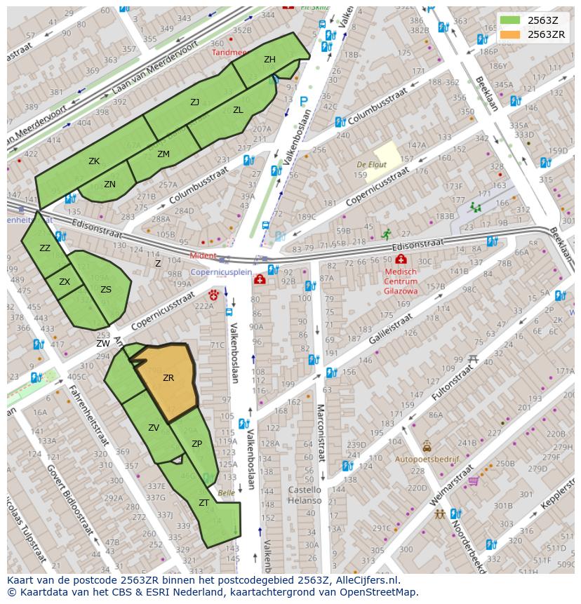 Afbeelding van het postcodegebied 2563 ZR op de kaart.