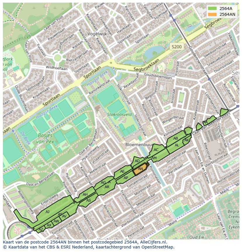 Afbeelding van het postcodegebied 2564 AN op de kaart.