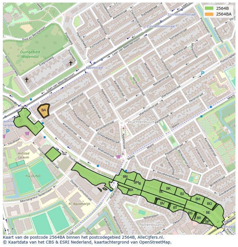 Afbeelding van het postcodegebied 2564 BA op de kaart.