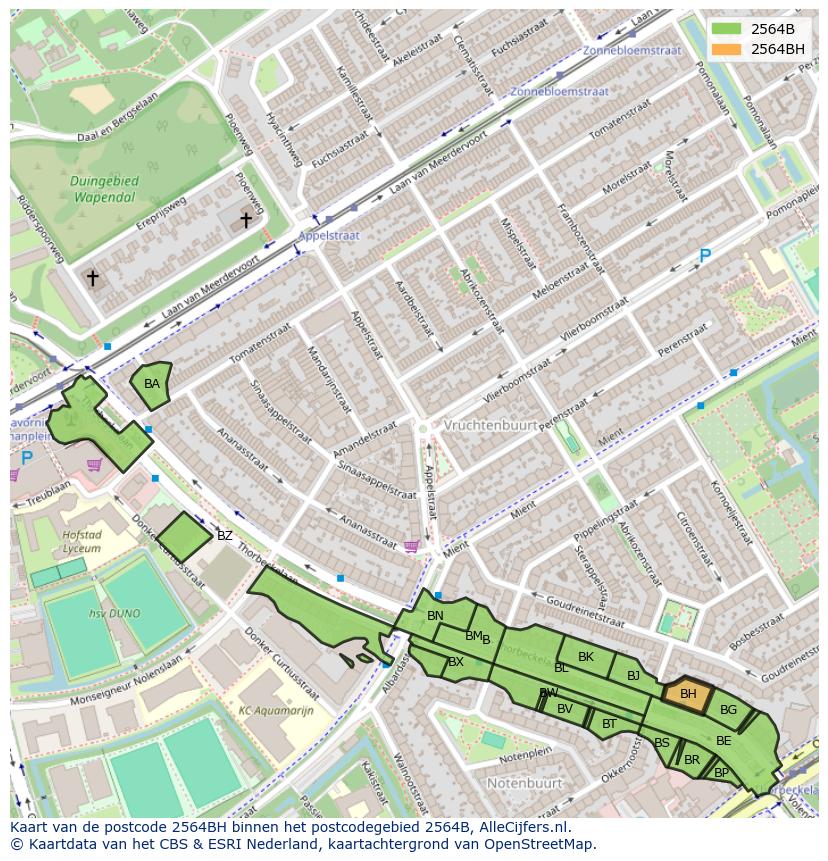 Afbeelding van het postcodegebied 2564 BH op de kaart.