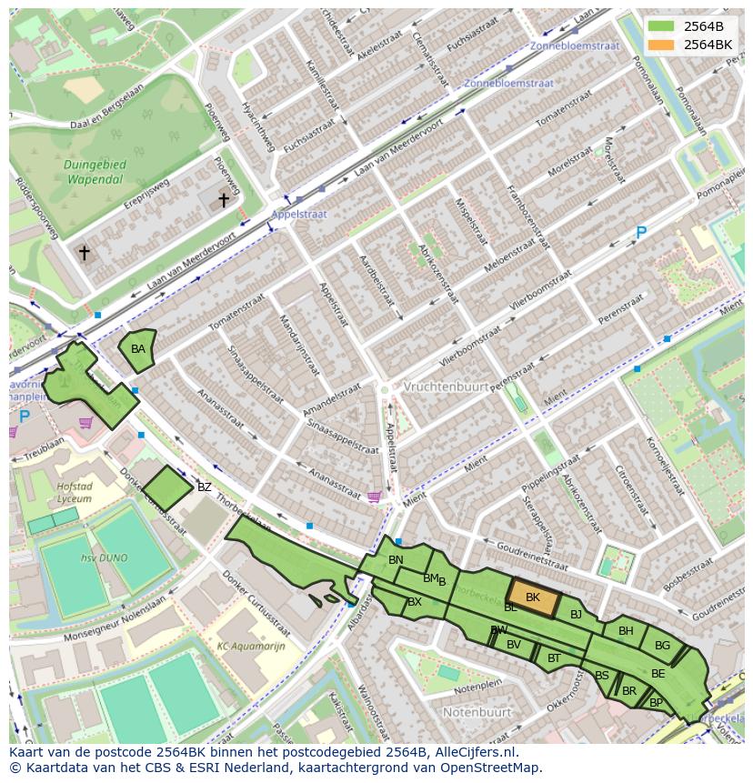 Afbeelding van het postcodegebied 2564 BK op de kaart.