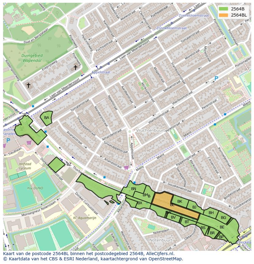 Afbeelding van het postcodegebied 2564 BL op de kaart.