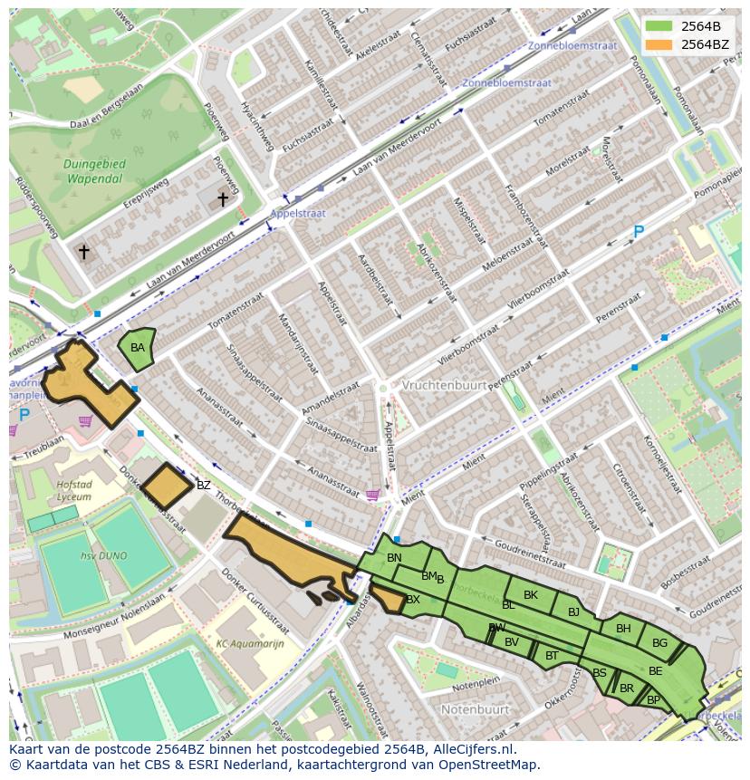 Afbeelding van het postcodegebied 2564 BZ op de kaart.