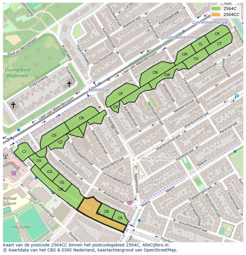 Afbeelding van het postcodegebied 2564 CC op de kaart.