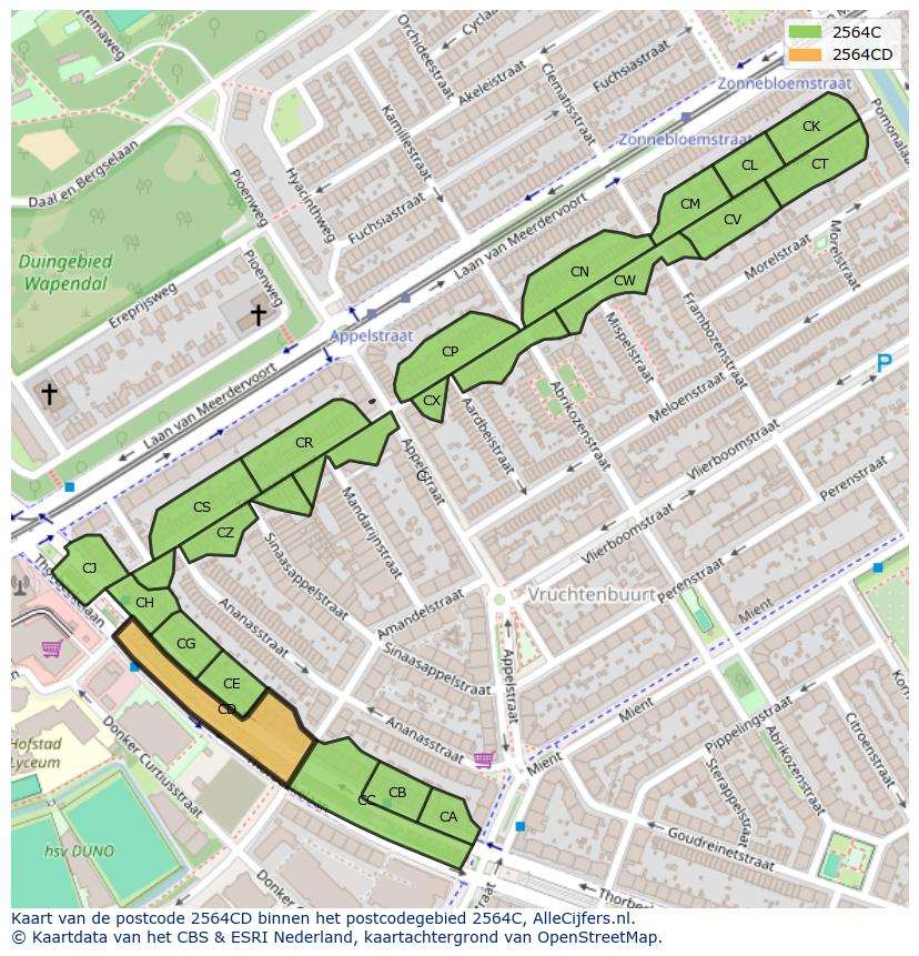 Afbeelding van het postcodegebied 2564 CD op de kaart.