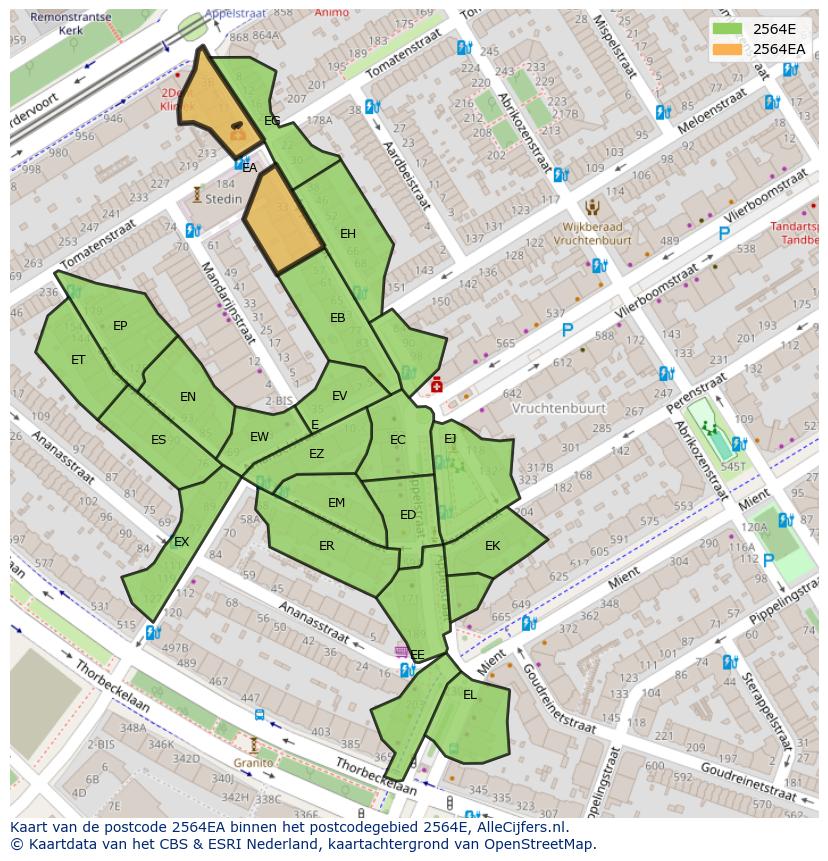 Afbeelding van het postcodegebied 2564 EA op de kaart.