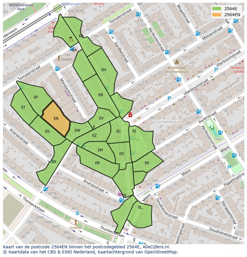 Afbeelding van het postcodegebied 2564 EN op de kaart.