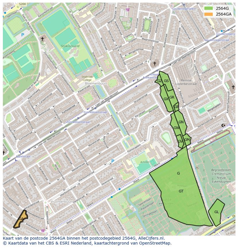 Afbeelding van het postcodegebied 2564 GA op de kaart.