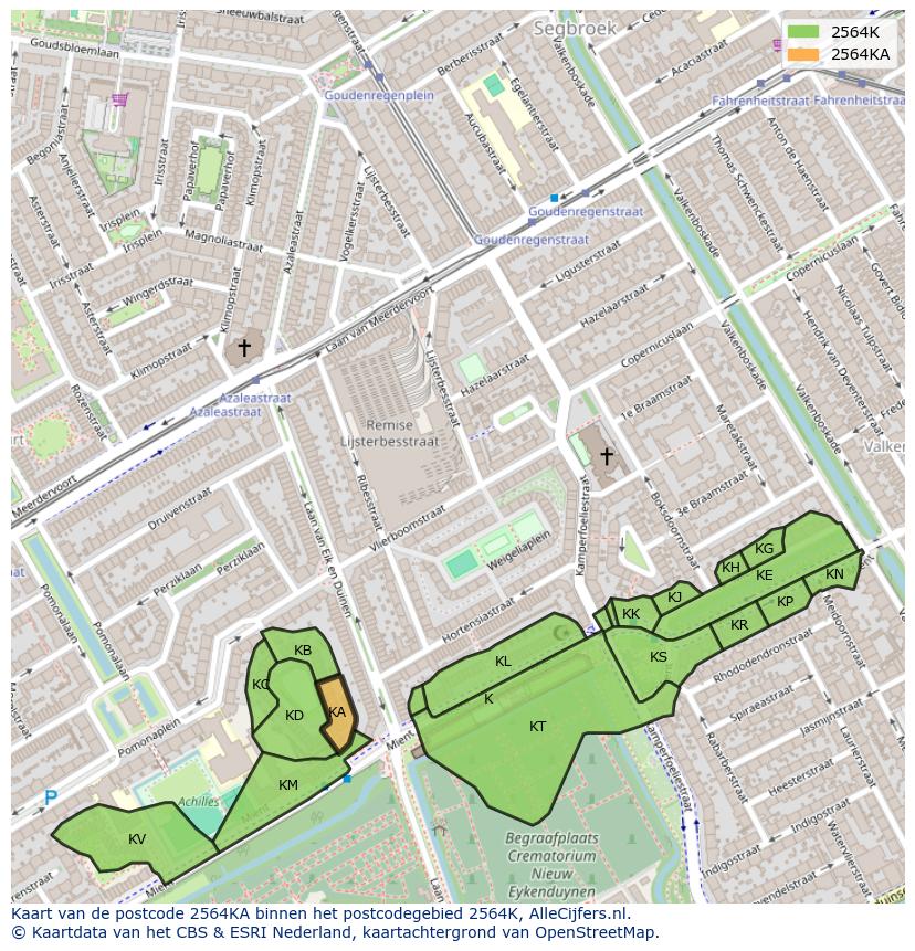 Afbeelding van het postcodegebied 2564 KA op de kaart.