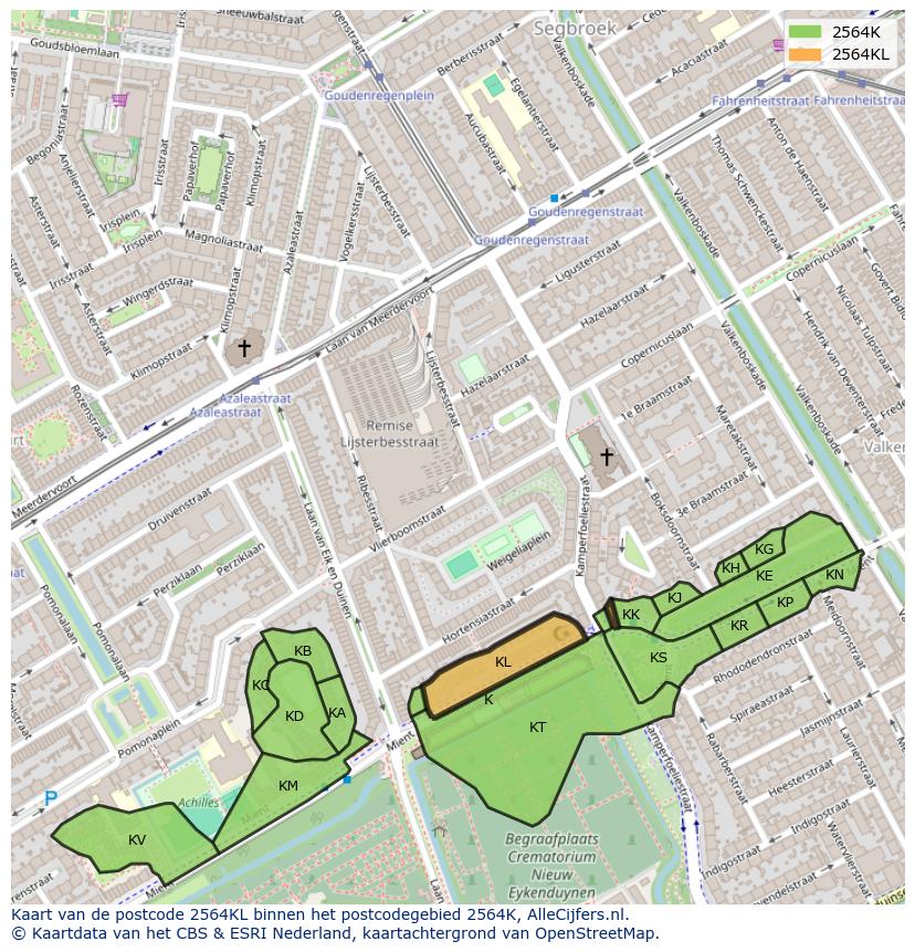 Afbeelding van het postcodegebied 2564 KL op de kaart.