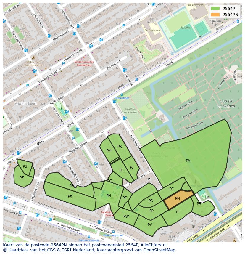 Afbeelding van het postcodegebied 2564 PN op de kaart.