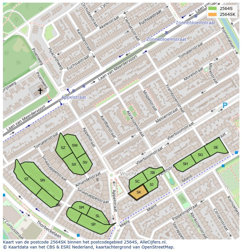 Afbeelding van het postcodegebied 2564 SK op de kaart.
