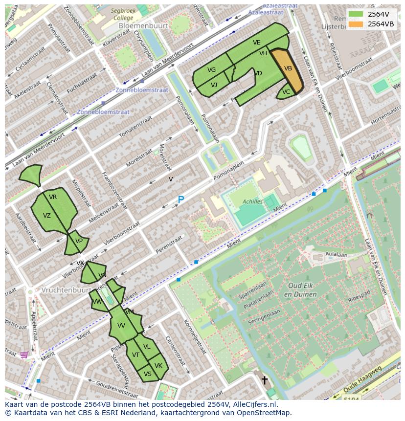 Afbeelding van het postcodegebied 2564 VB op de kaart.