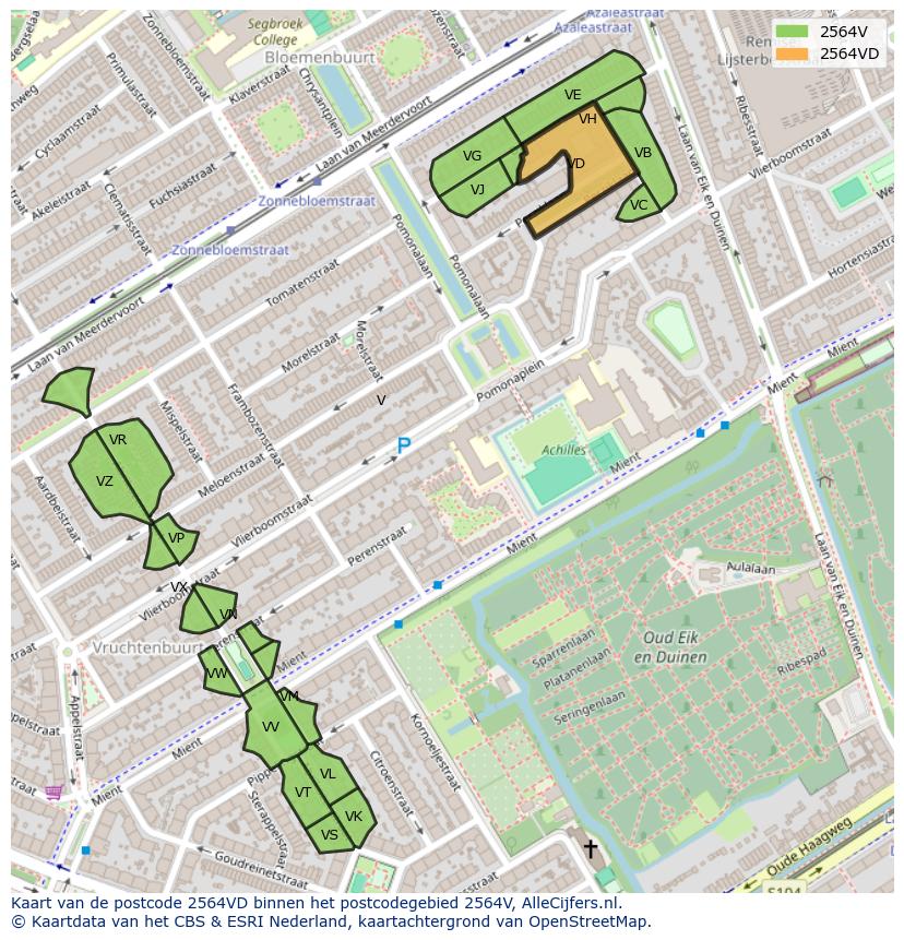 Afbeelding van het postcodegebied 2564 VD op de kaart.