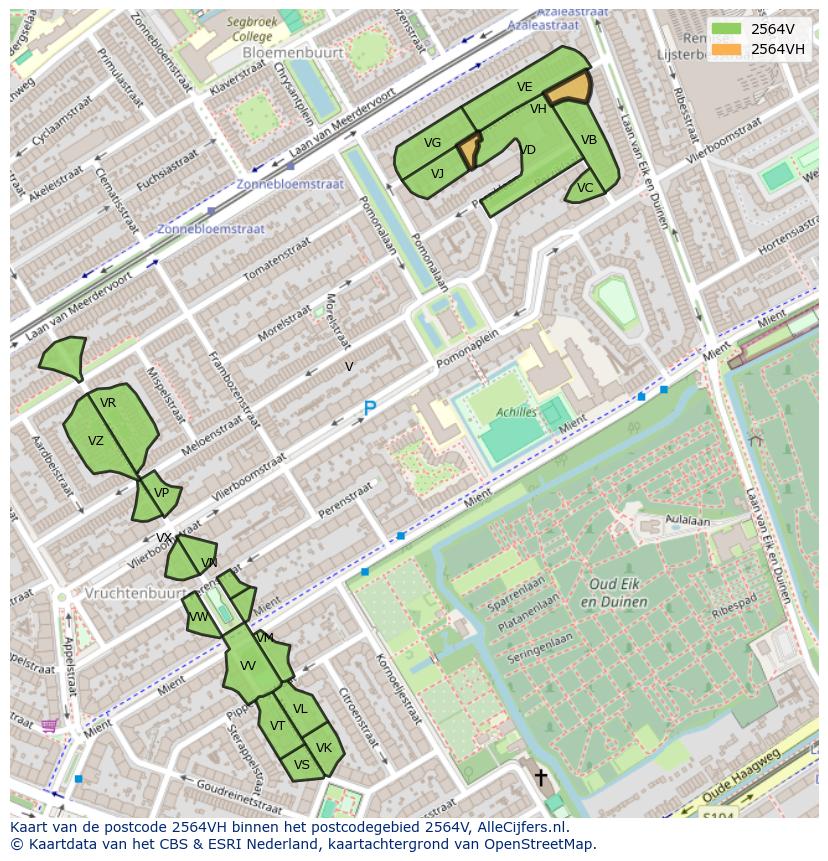 Afbeelding van het postcodegebied 2564 VH op de kaart.