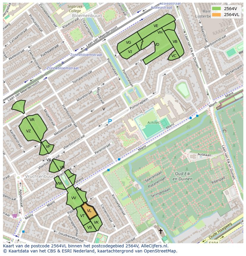 Afbeelding van het postcodegebied 2564 VL op de kaart.
