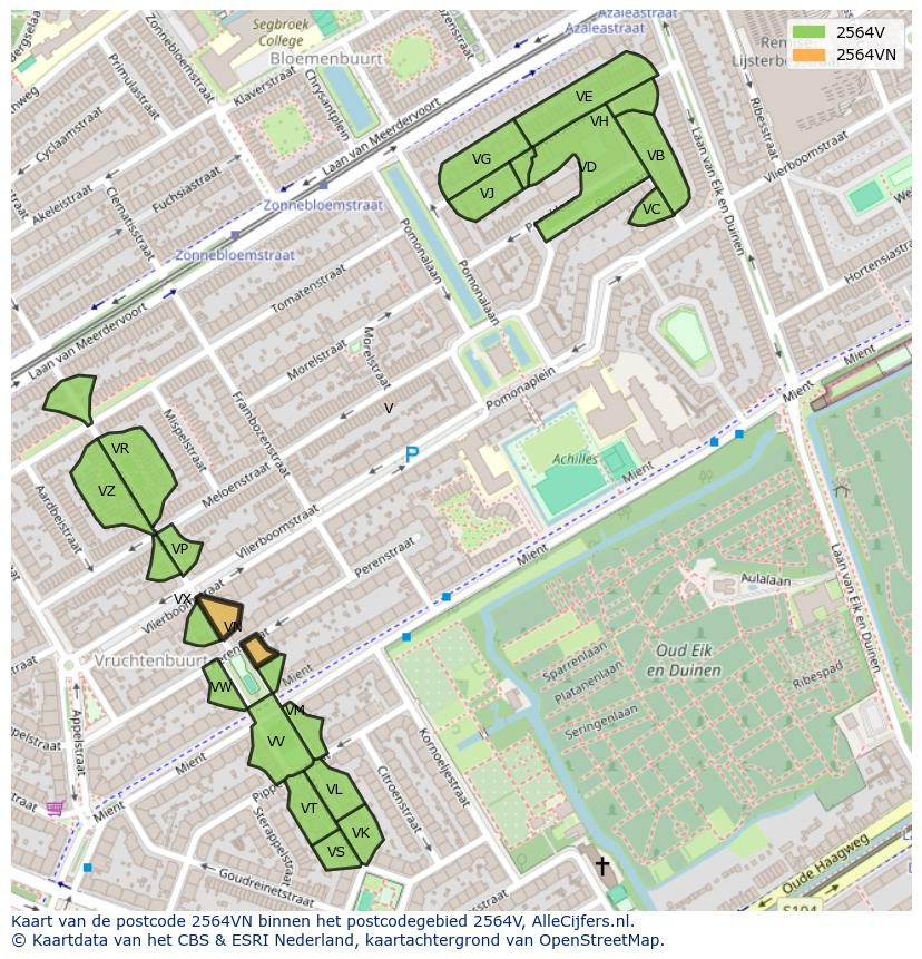 Afbeelding van het postcodegebied 2564 VN op de kaart.