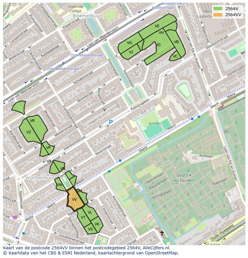 Afbeelding van het postcodegebied 2564 VV op de kaart.