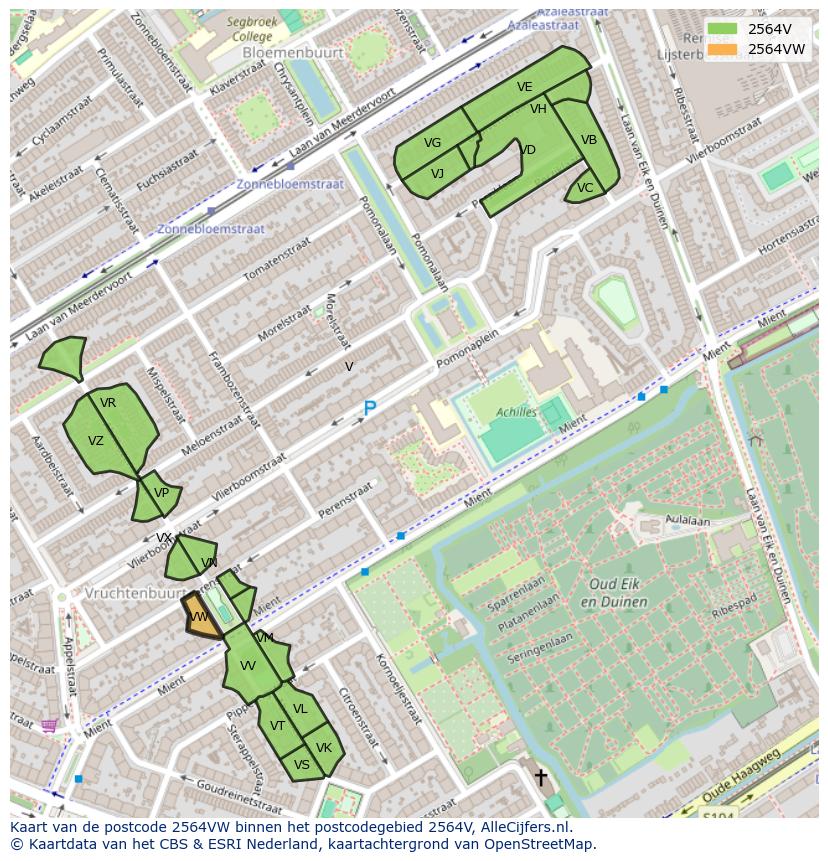 Afbeelding van het postcodegebied 2564 VW op de kaart.
