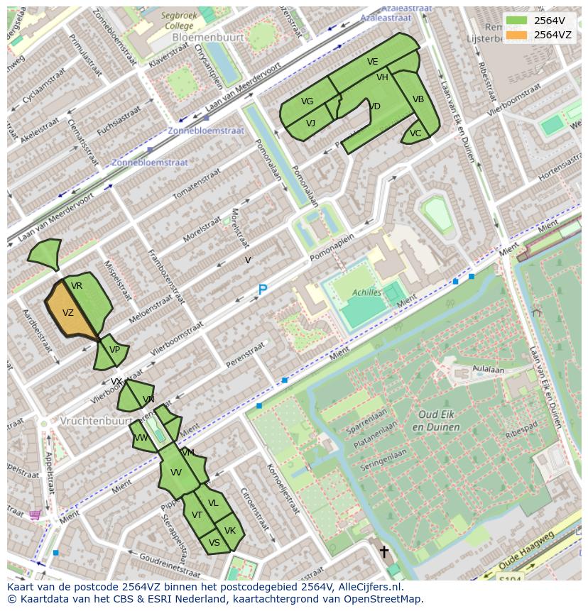 Afbeelding van het postcodegebied 2564 VZ op de kaart.