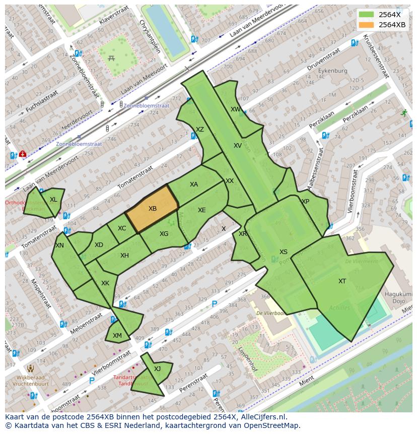 Afbeelding van het postcodegebied 2564 XB op de kaart.