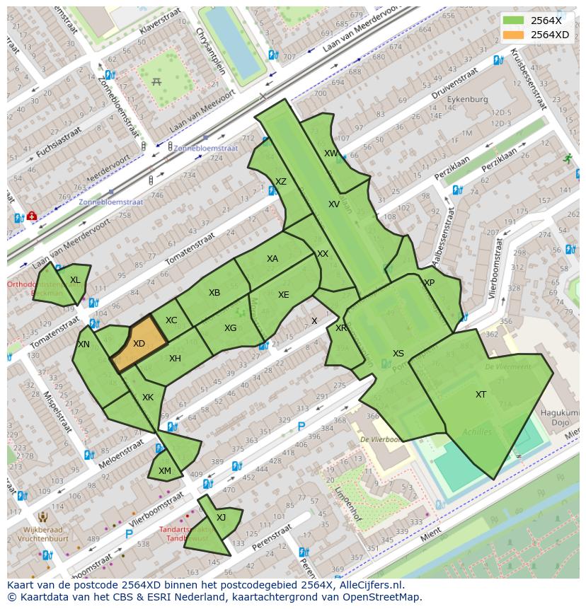 Afbeelding van het postcodegebied 2564 XD op de kaart.