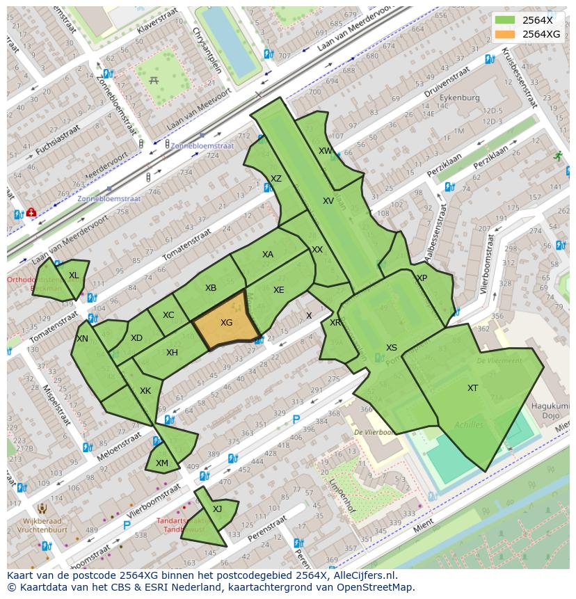 Afbeelding van het postcodegebied 2564 XG op de kaart.
