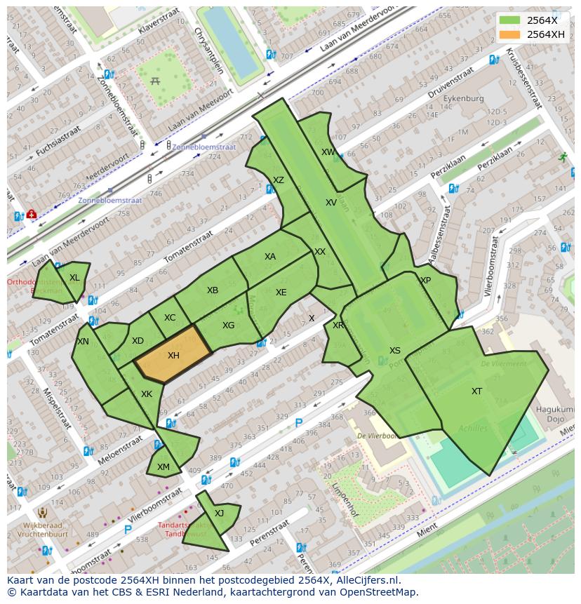 Afbeelding van het postcodegebied 2564 XH op de kaart.