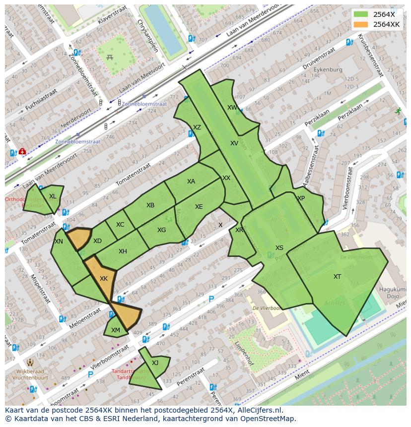 Afbeelding van het postcodegebied 2564 XK op de kaart.
