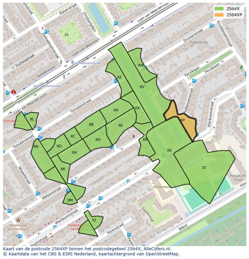 Afbeelding van het postcodegebied 2564 XP op de kaart.