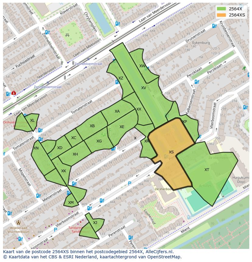 Afbeelding van het postcodegebied 2564 XS op de kaart.