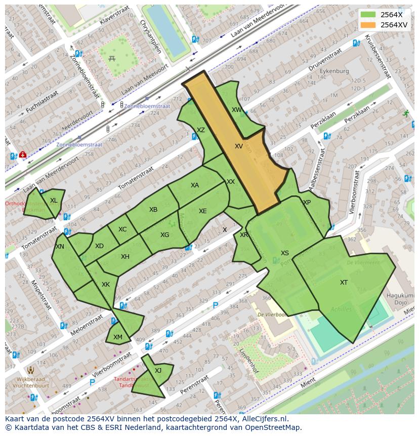 Afbeelding van het postcodegebied 2564 XV op de kaart.