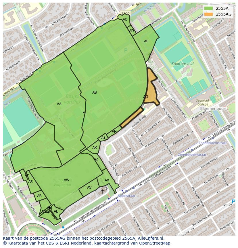 Afbeelding van het postcodegebied 2565 AG op de kaart.