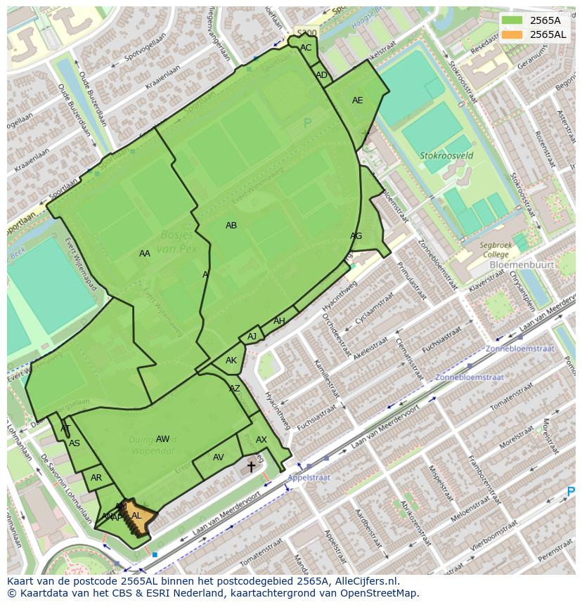 Afbeelding van het postcodegebied 2565 AL op de kaart.