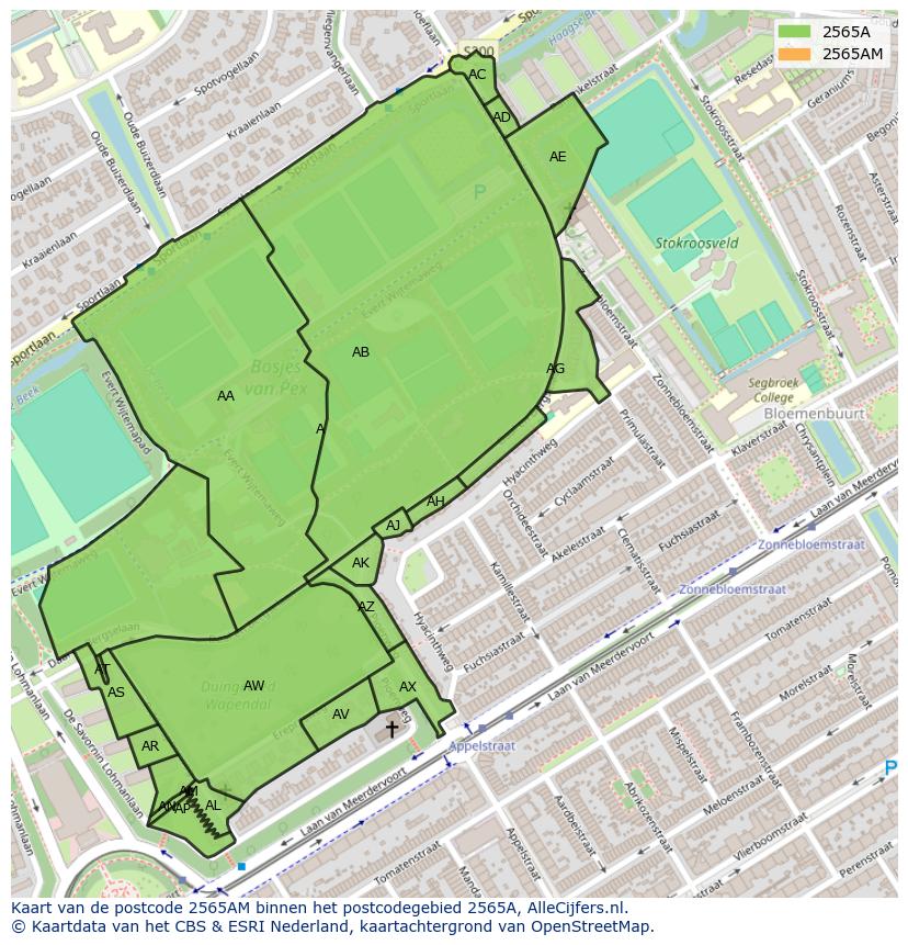 Afbeelding van het postcodegebied 2565 AM op de kaart.