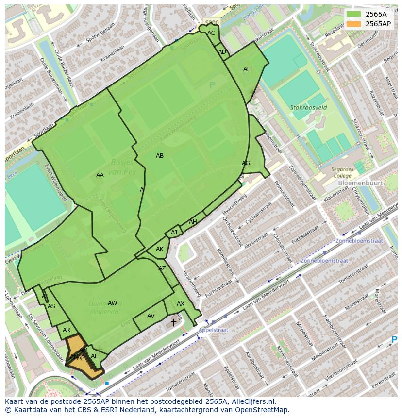 Afbeelding van het postcodegebied 2565 AP op de kaart.