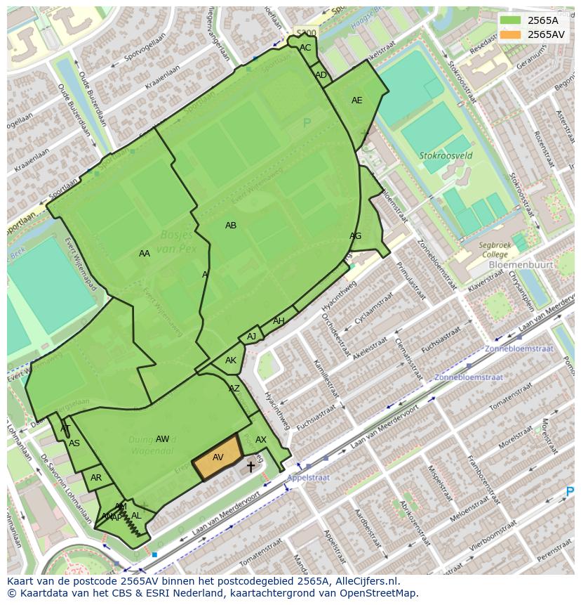 Afbeelding van het postcodegebied 2565 AV op de kaart.