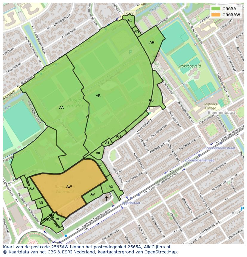 Afbeelding van het postcodegebied 2565 AW op de kaart.