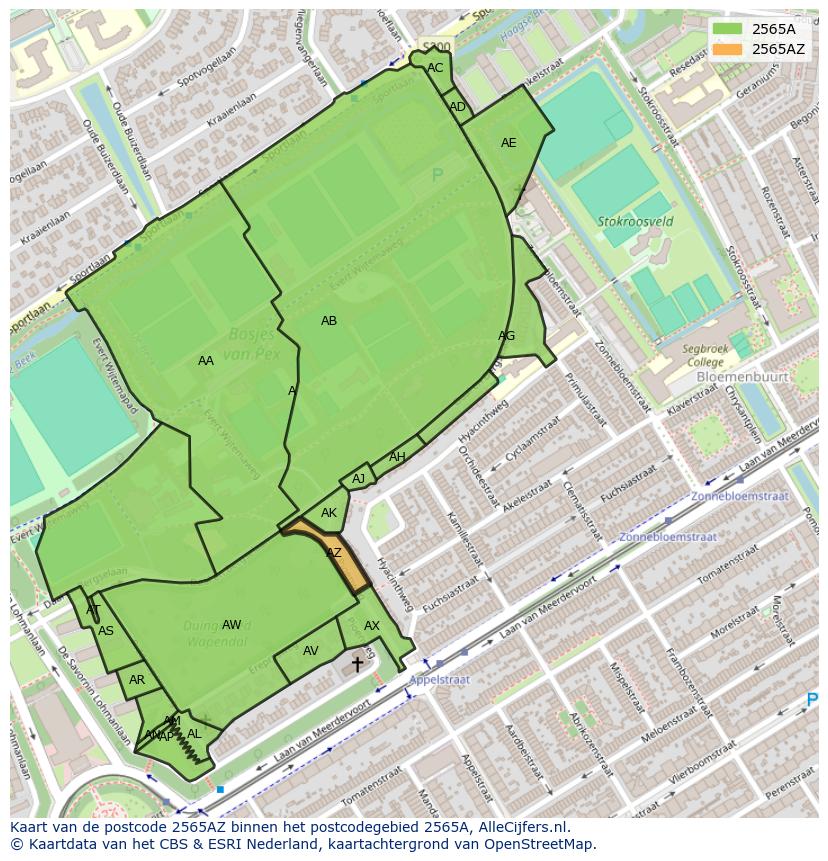 Afbeelding van het postcodegebied 2565 AZ op de kaart.