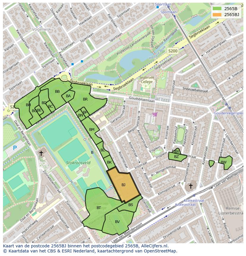 Afbeelding van het postcodegebied 2565 BJ op de kaart.