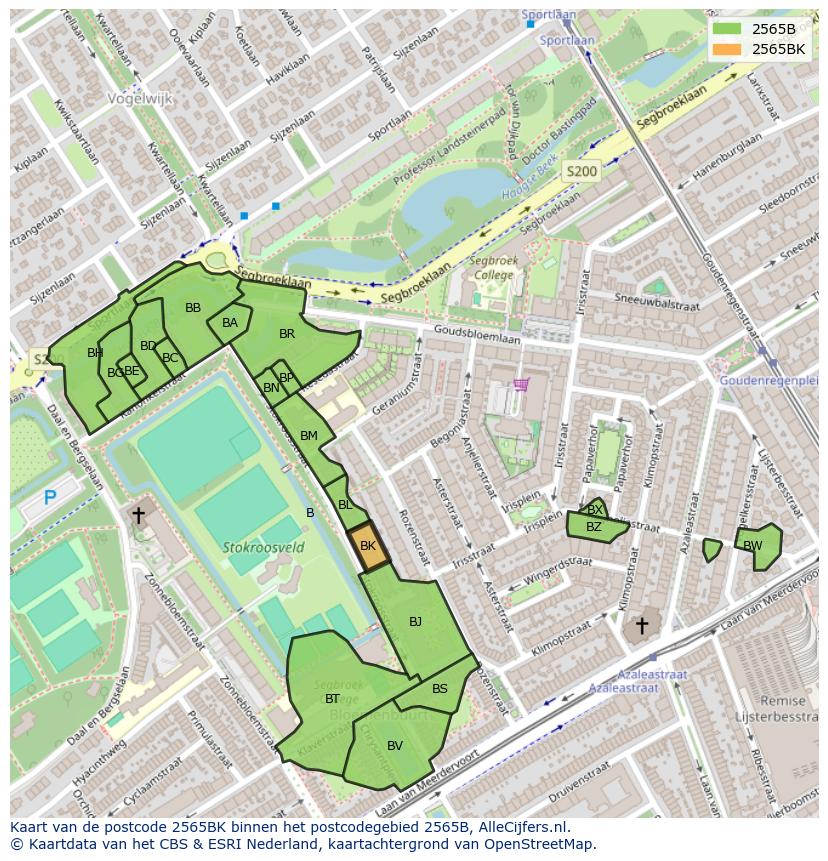 Afbeelding van het postcodegebied 2565 BK op de kaart.