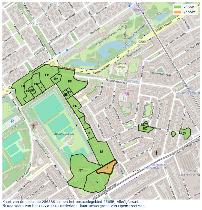 Afbeelding van het postcodegebied 2565 BS op de kaart.