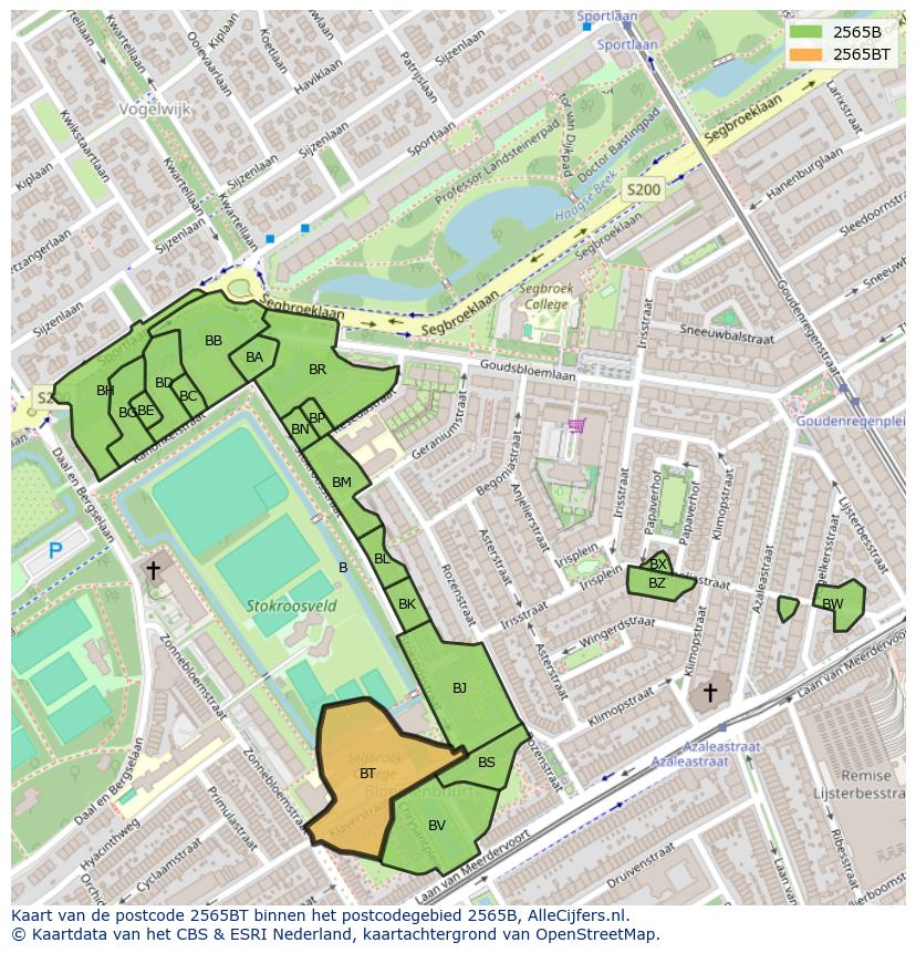 Afbeelding van het postcodegebied 2565 BT op de kaart.