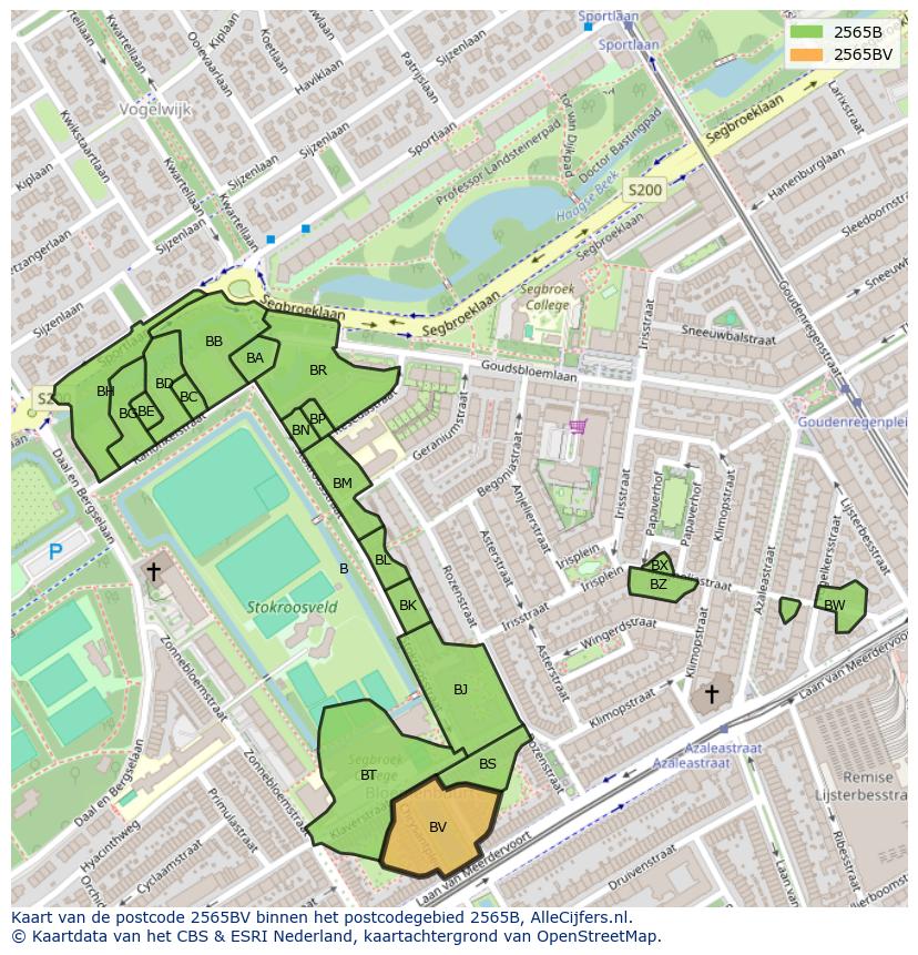 Afbeelding van het postcodegebied 2565 BV op de kaart.