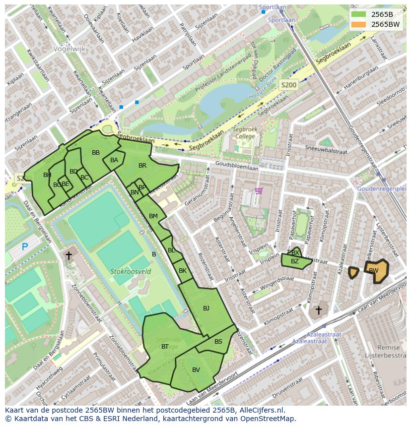 Afbeelding van het postcodegebied 2565 BW op de kaart.