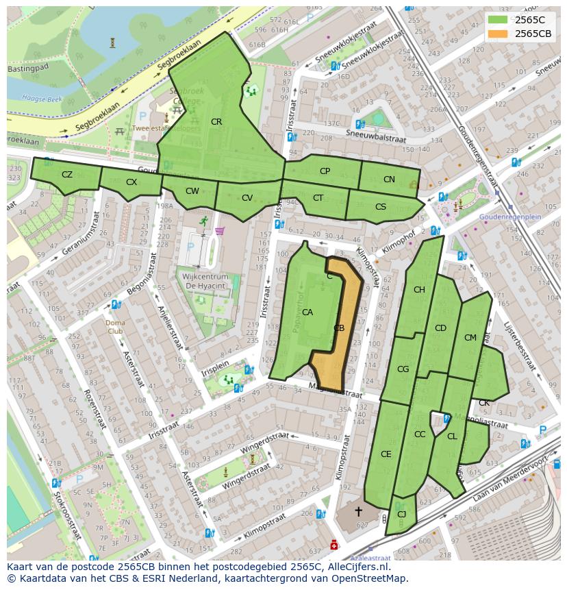 Afbeelding van het postcodegebied 2565 CB op de kaart.