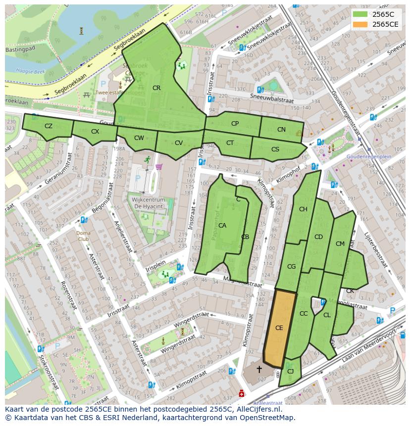 Afbeelding van het postcodegebied 2565 CE op de kaart.