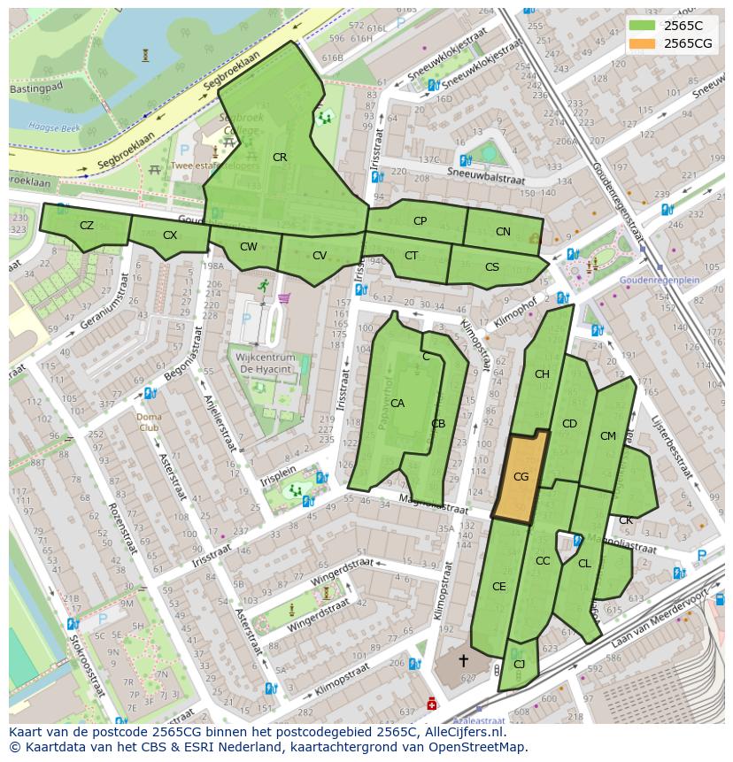 Afbeelding van het postcodegebied 2565 CG op de kaart.