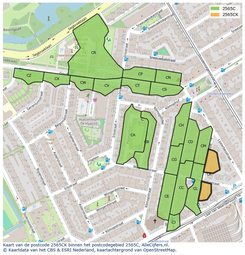 Afbeelding van het postcodegebied 2565 CK op de kaart.