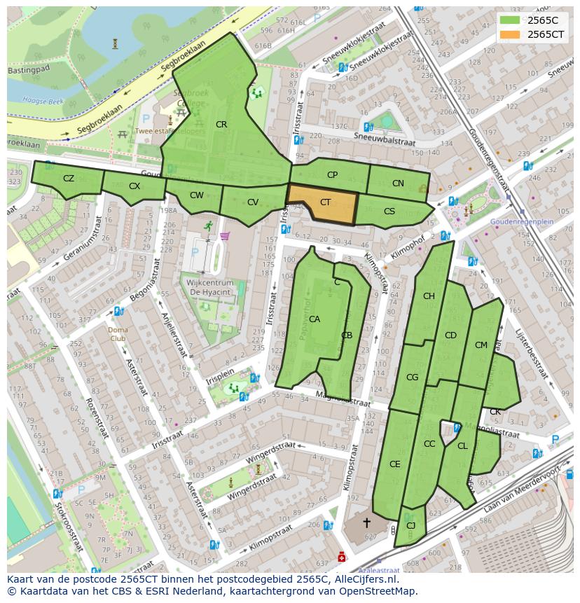 Afbeelding van het postcodegebied 2565 CT op de kaart.